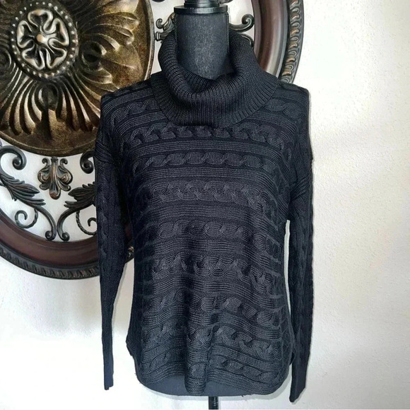 Ralph Lauren Women’s Black Cotton Blend Cable Knit Cowl Neck Sweater Jumper - Picture 1 of 15